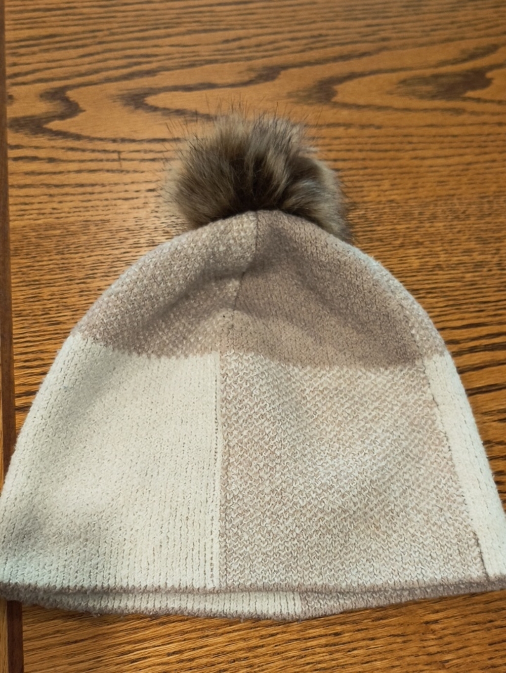 cupcakes & cashmere Two-Tone Pom Beanie in Taupe and Cream